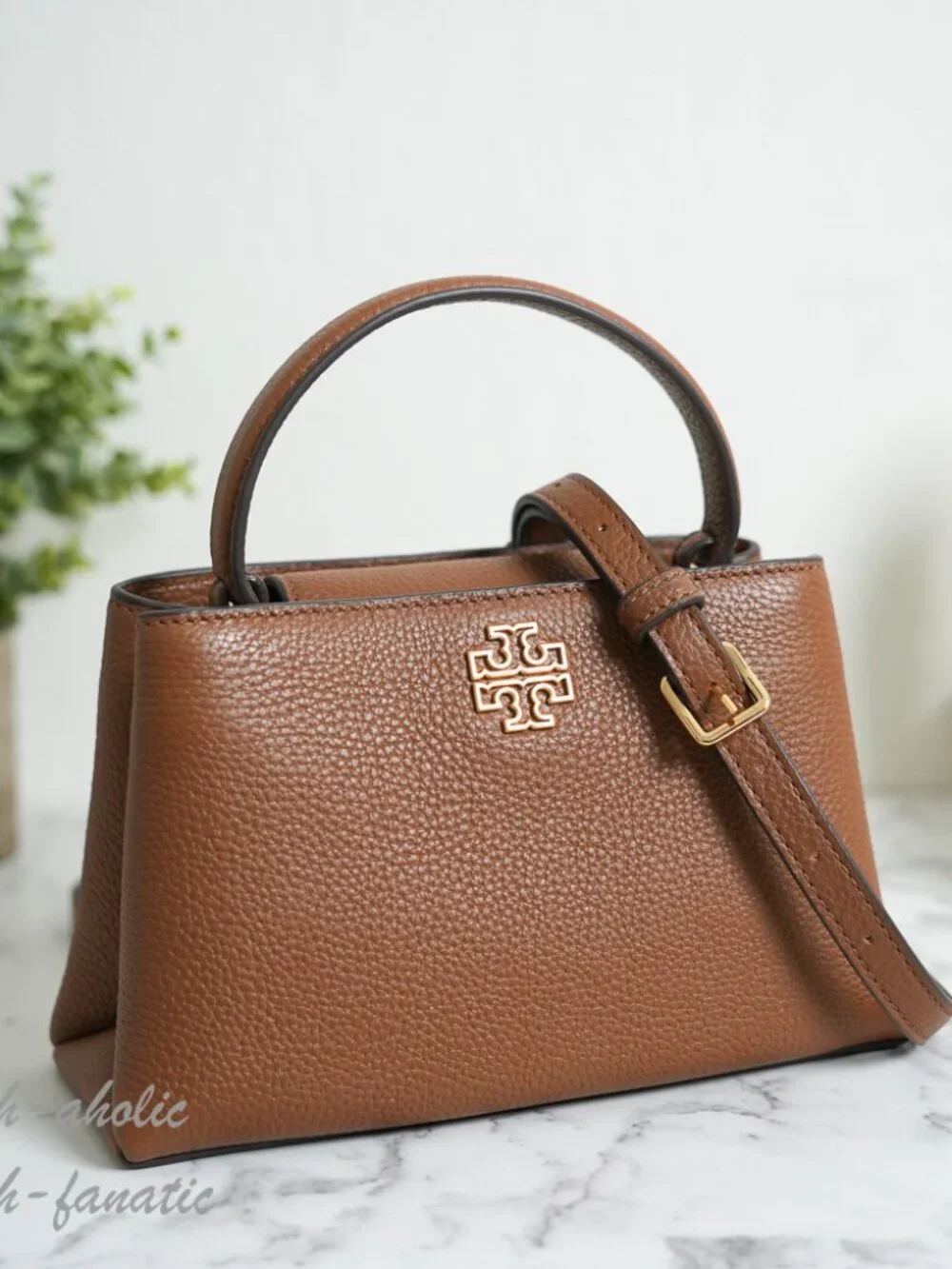 Tory Burch Britten Pebbled Leather Mini Satchel Crossbody in Moose NWT
